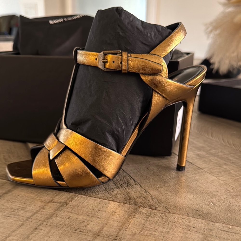 Saint Laurent Gold Strappy Heels